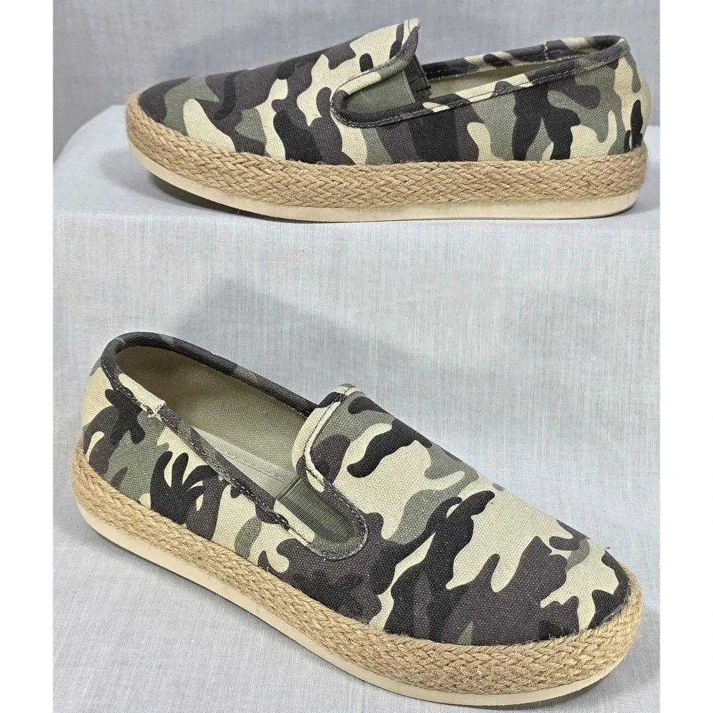 Esprit Womens Camo Slip On Sneakers Espadrille Jute Platform‎ Shoes Size 7